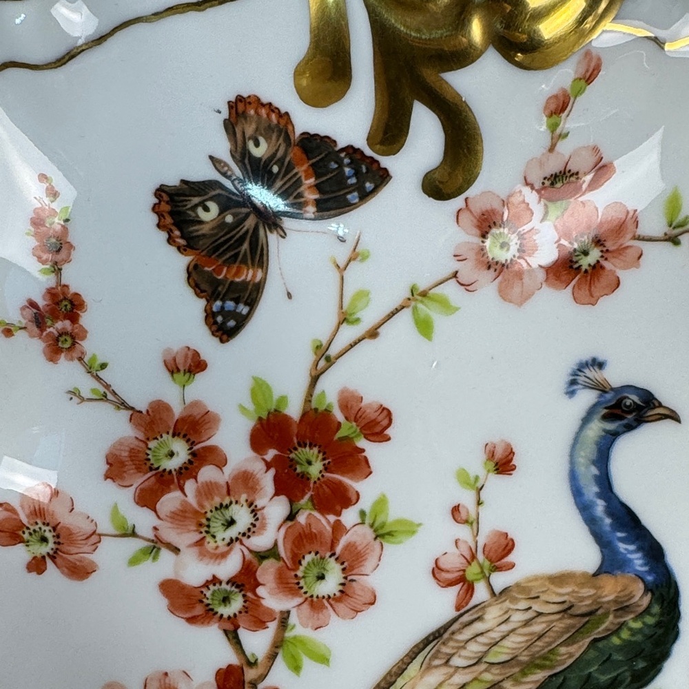 Gold-Trimmed Floral Peacock Serveware Dish - Picture 4 of 16
